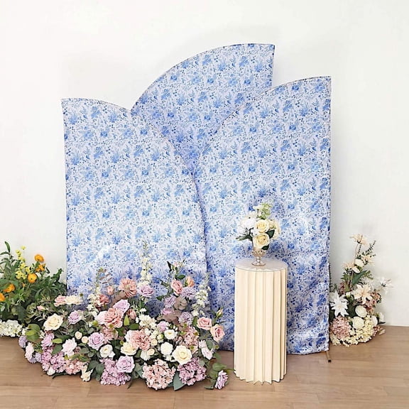 BalsaCircle 3 Blue Satin Chiara Wedding Arch Backdrop with Floral Print Stand Covers Set Party Events Decorations