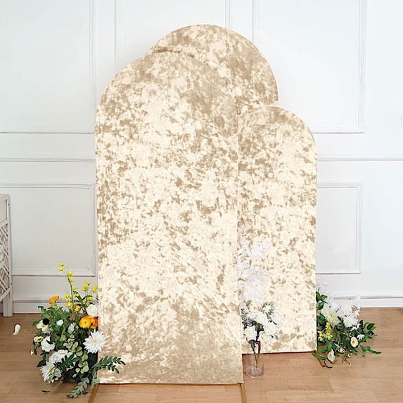 BalsaCircle 3 Champagne Crushed Velvet Round Top Wedding Arch Backdrop Stand Covers Party Events Decorations Supplies