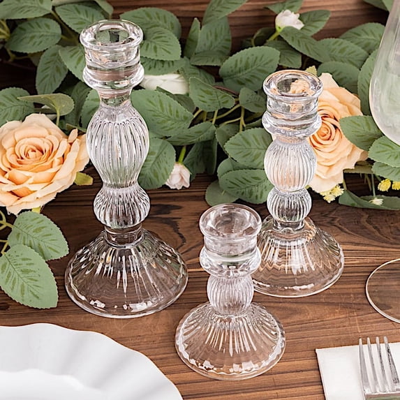 BalsaCircle 3 Clear Fluted Crystal Glass Taper Candle Holders Wedding Party Events Decorations Supplies