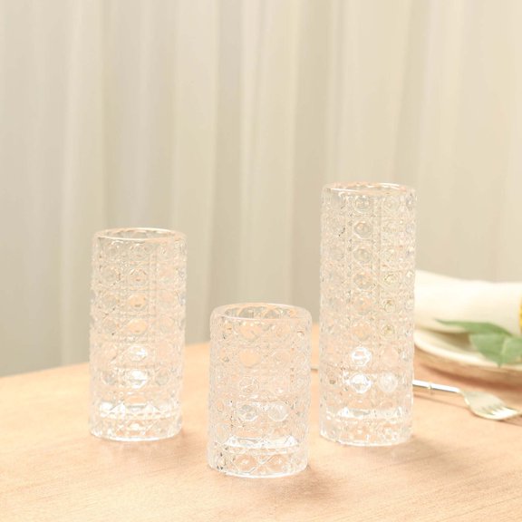 BalsaCircle 3 Clear Glass Taper Candle Holders with Gemstone Pattern Party Centerpieces