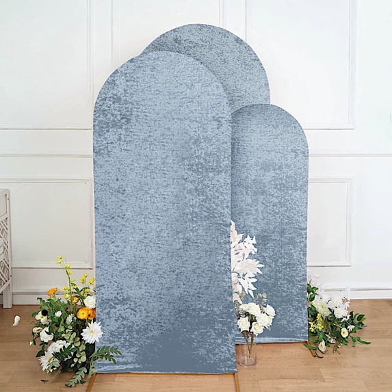 BalsaCircle 3 Dusty Blue Crushed Velvet Round Top Wedding Arch Backdrop Stand Covers Party Events Decorations Supplies