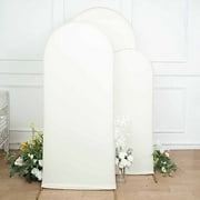 BalsaCircle 3 Fitted Ivory Matte Spandex Round Top Wedding Arch Backdrop Stand Covers Set Party