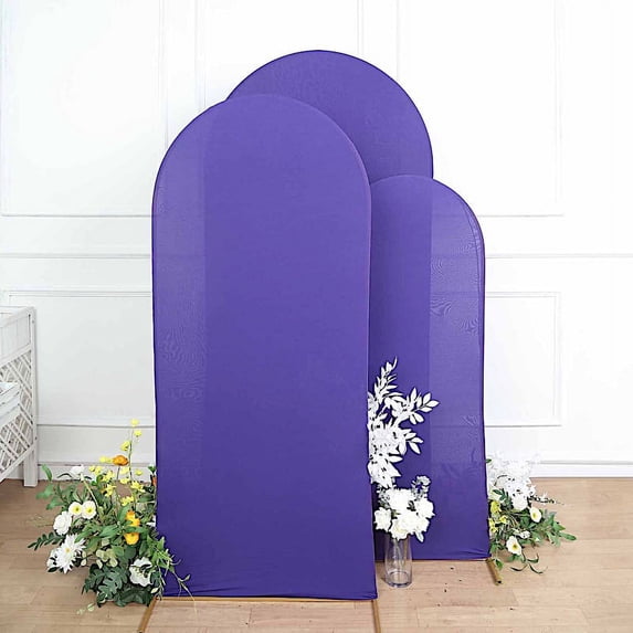 BalsaCircle 3 Fitted Purple Matte Spandex Round Top Wedding Arch Backdrop Stand Covers Set Party