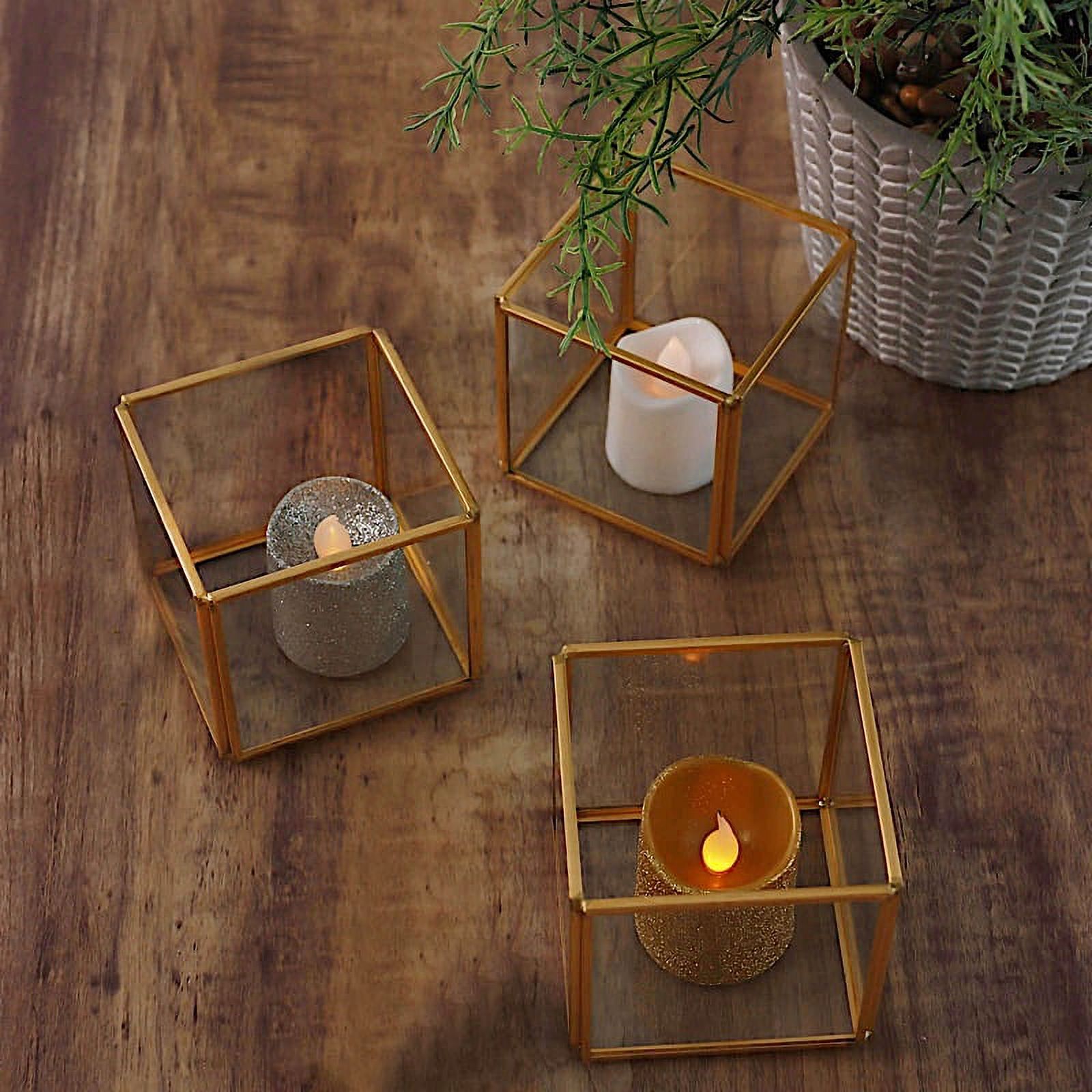 BalsaCircle 3 Gold Clear Glass Metal Frame Candle Holders Centerpieces ...