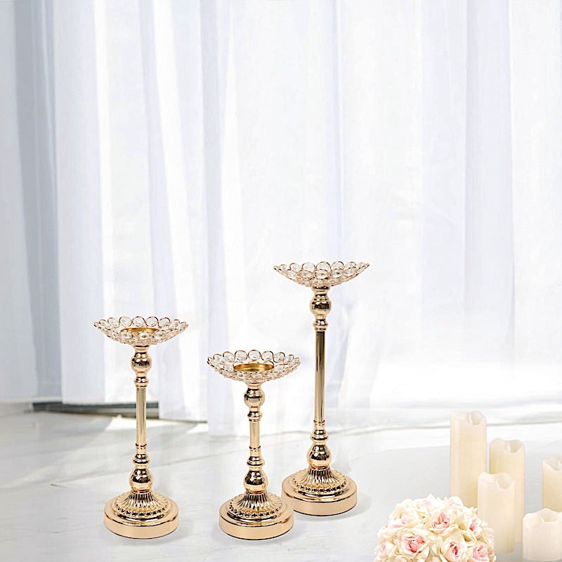BalsaCircle 3 Gold Crystal Beaded Metal Votive Candle Holders ...