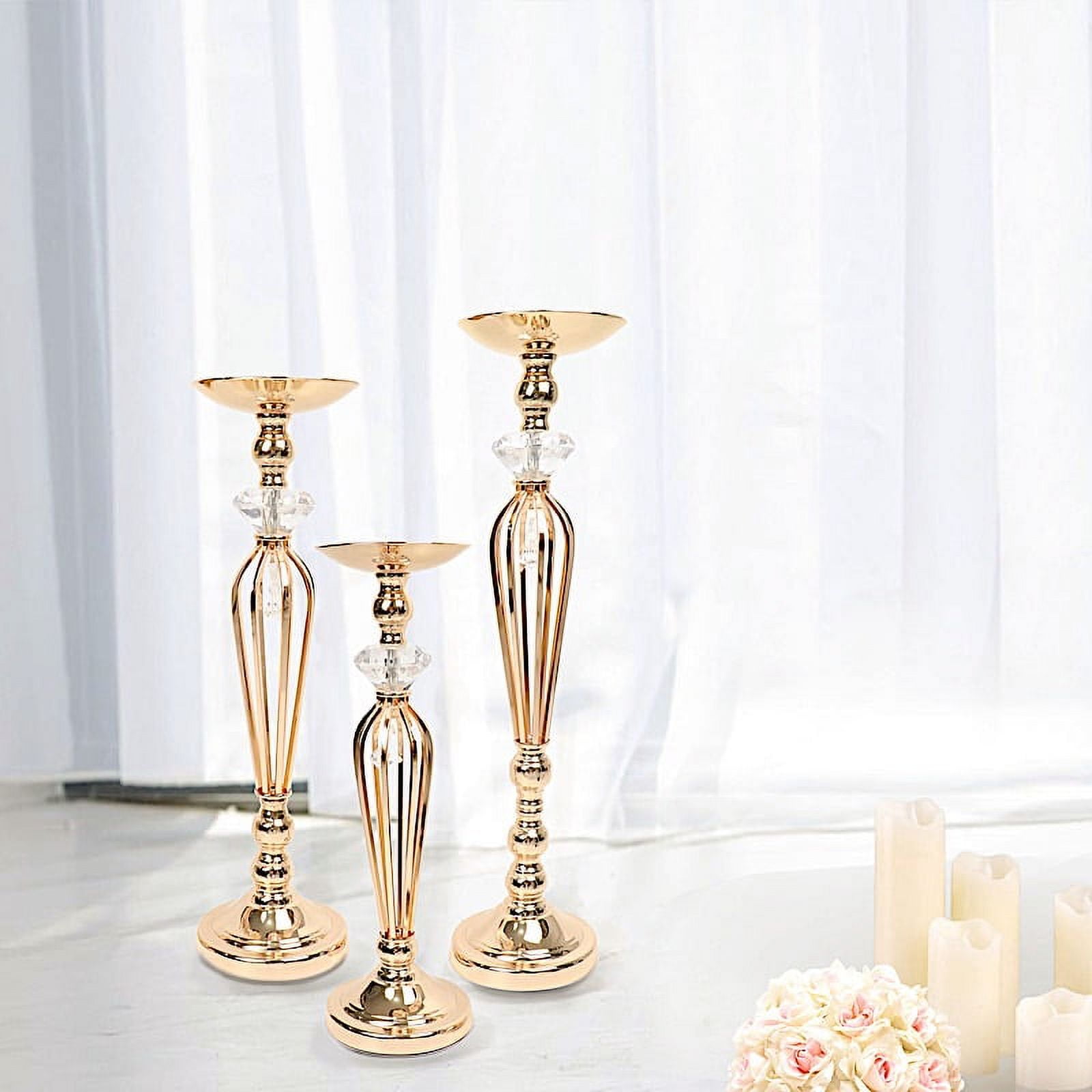 Balsa Circle 3 Gold Metal Crystals Pillar Candle Holders Flower Ball ...