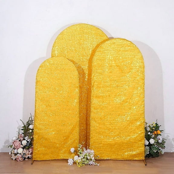BalsaCircle 3 Gold Polyester Metallic Tinsel Round Top Wedding Arch Backdrop Stand Covers Party Decorations