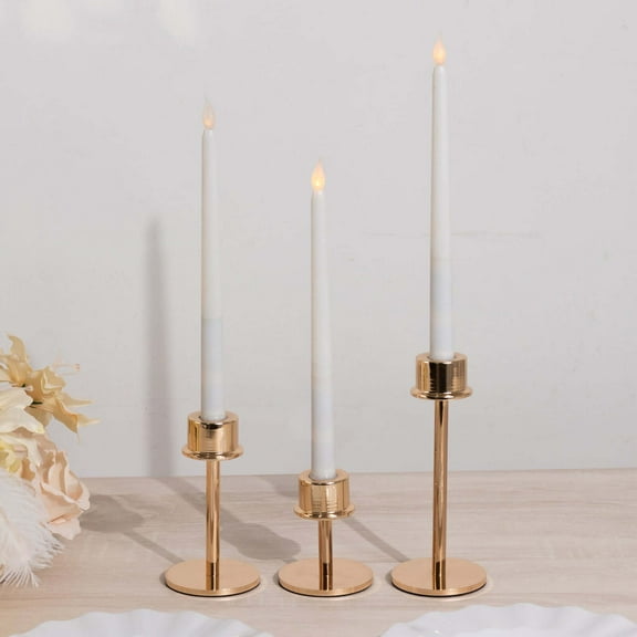 BalsaCircle 3 Gold Round Metal Taper Candlestick Holders Centerpieces Wedding Party Events Reception Home Decorations Supplies Gift Idea