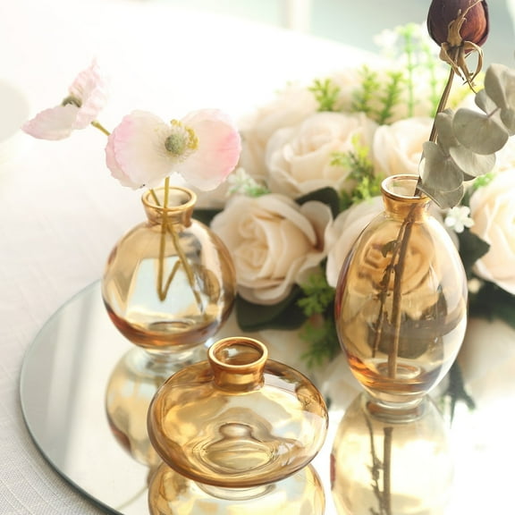 Balsa Circle 3 Gold Small Glass Flower Vases Metallic Gold Trim Table Centerpieces Party Events Decorations