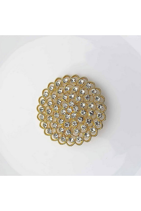 BalsaCircle 3" Metal Gold Rhinestones Flower Brooch Chair Sash Pin Party Events Reception Decorations Supplies