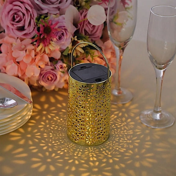 BalsaCircle 3 Metallic Gold 3x5 in Plastic LED Lantern Lamps Flower Design Party Events Decorations Supplies