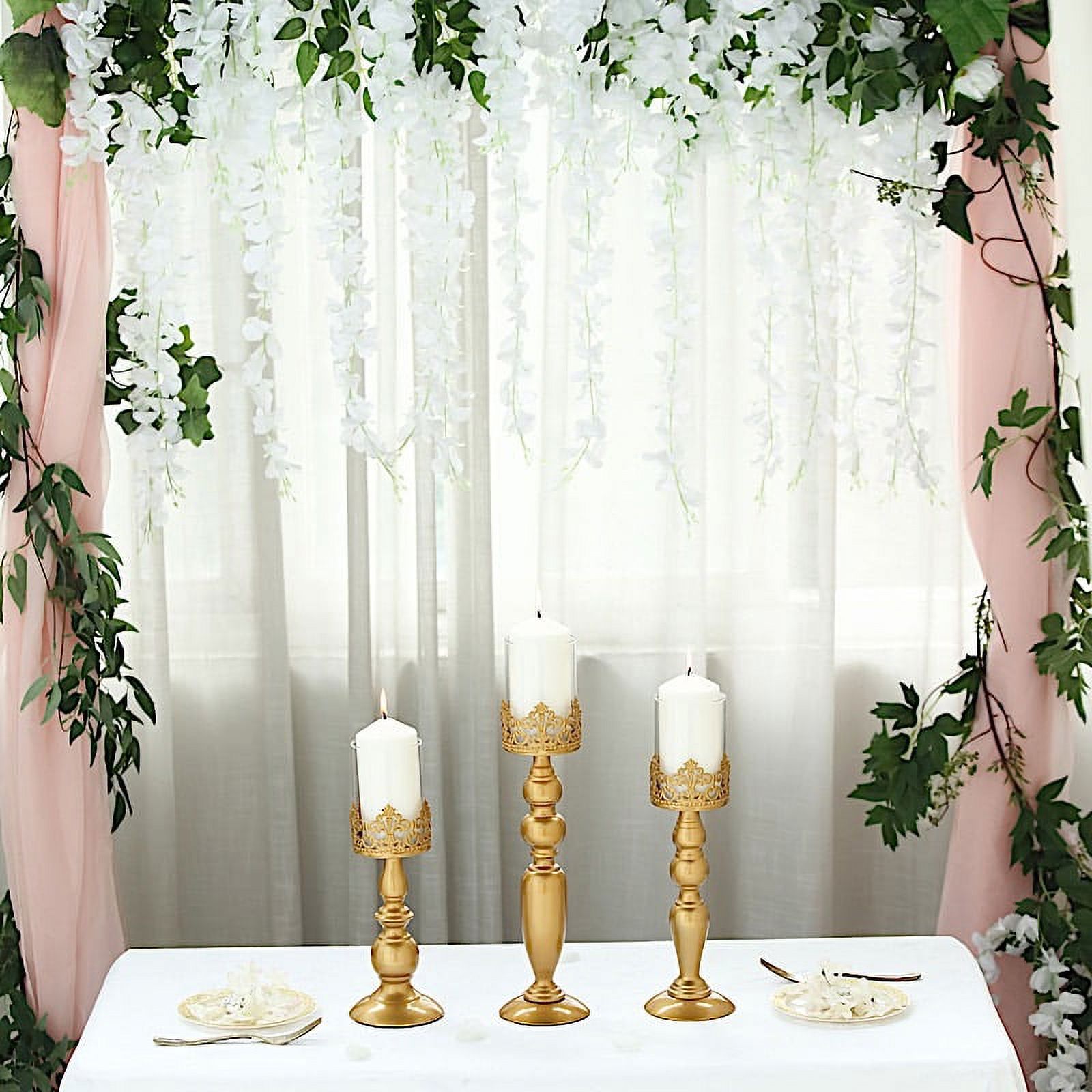 BalsaCircle 3 Pieces Gold Metal Lacy Trim Glass Candle Holders ...