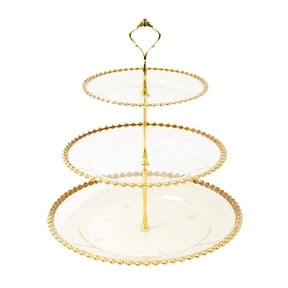 Balsa Circle 3-Tier Clear Glittered 14" Round Plastic Cupcake Tower Stand Gold Beaded Rim Party Events Decorations