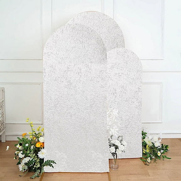 BalsaCircle 3 White Crushed Velvet Round Top Wedding Arch Backdrop Stand Covers Party Events Decorations Supplies