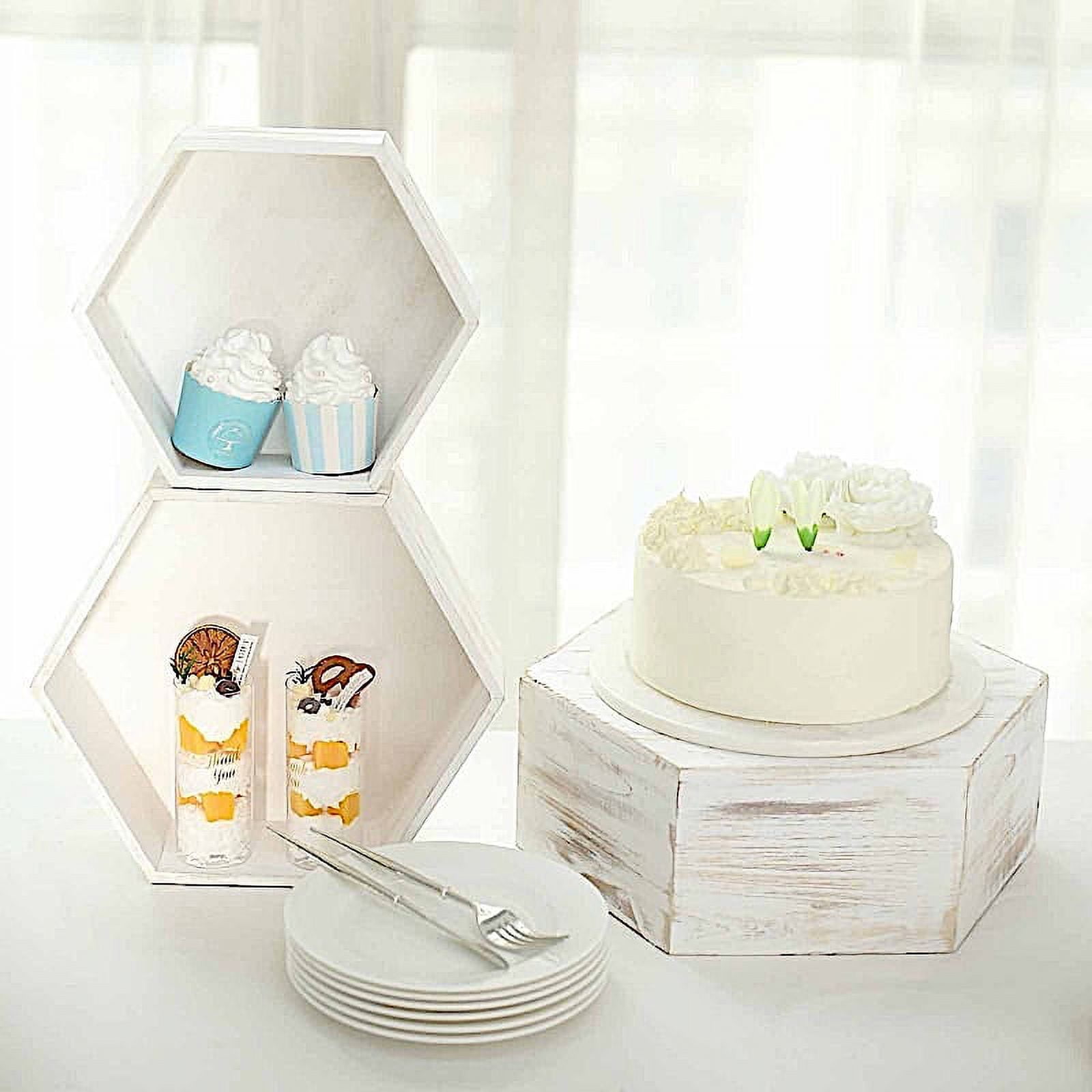 BalsaCircle 3 Whitewashed Wooden Cake Stand Hexagonal Dessert Display ...