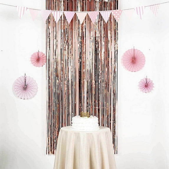 BalsaCircle 3 feet x 8 feet Metallic Foil Fringe Shiny Curtain Rose Gold