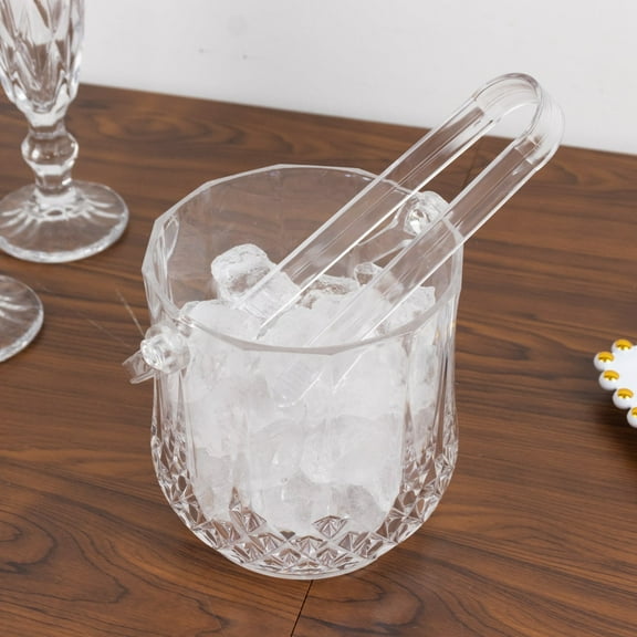 Balsa Circle 3 pack Clear Plastic Small Ice Buckets with Handle and Tongs in Crystal-Cut Design Wedding Birthday Events Reception Catering Party Home Decorations Supplies