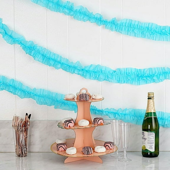 BalsaCircle 3" x 28 feet Blue Extra Ruffled Tissue Paper Garlands Wedding Party Hanging Decorations