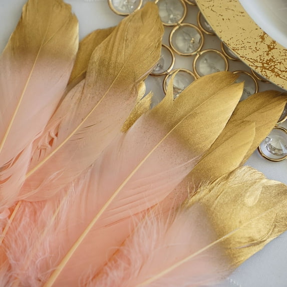 BalsaCircle 30 Blush 9" Metallic Gold Tip Natural Decorations Goose Feathers