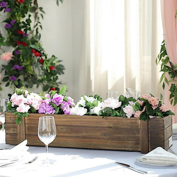BalsaCircle 30x6" Dark Brown Wood Rustic Rectangular Box Planter Holders Centerpieces