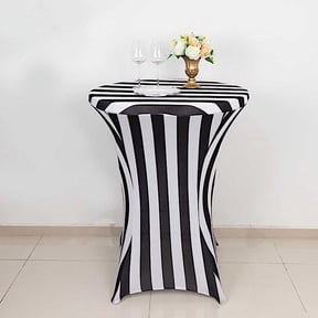 Balsa Circle 32" Black White Striped Cocktail Table Cover Fitted Spandex Tablecloth Party