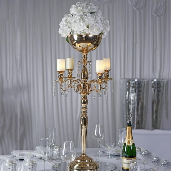 BalsaCircle 33" Metal Candelabra Candle Holder Centerpiece Gold