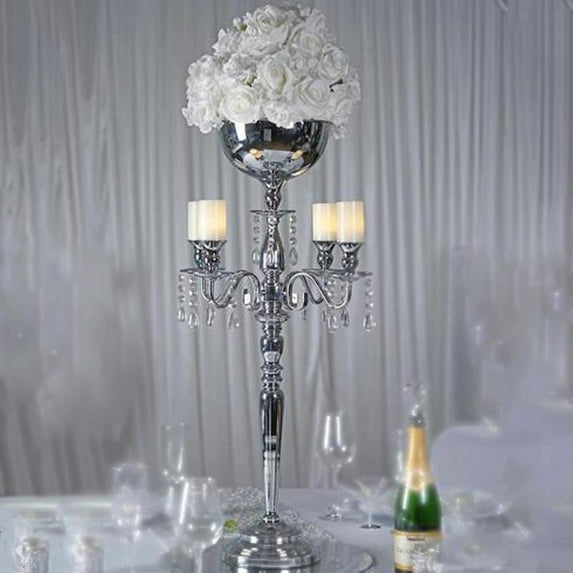 BalsaCircle 33" Metal Candelabra Candle Holder Centerpiece Silver