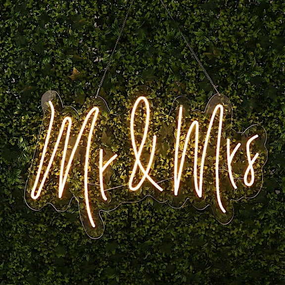 Balsa Circle 33" Warm White Mr & Mrs Neon Sign LED Backdrop Wall Decorative Lights