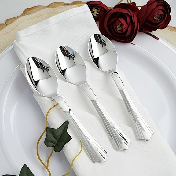 Balsa Circle 36 Pieces 5" Polished Silver Disposable Plastic Spoons Event Silverware