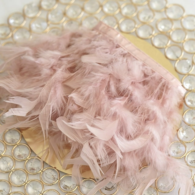 BalsaCircle 39" Dusty Rose Natural Turkey Feathers Trim Satin Ribbon ...