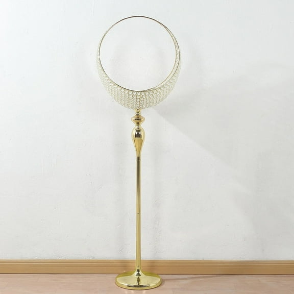 BalsaCircle 4.5 feet Gold Crystal Beaded Metal Candle Holder Stand in Half Moon Basket Design Centerpiece for Home Decor Wedding Party Reception Event
