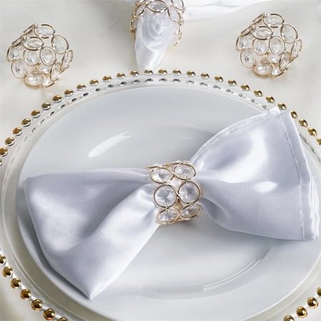 Balsa Circle 4 Faux Crystal Beaded Design Napkin Rings Gold