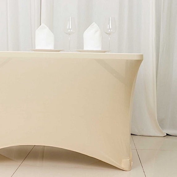 BalsaCircle 4 Feet Rectangular Spandex Fitted Elastic Stretchable Tablecloth Beige