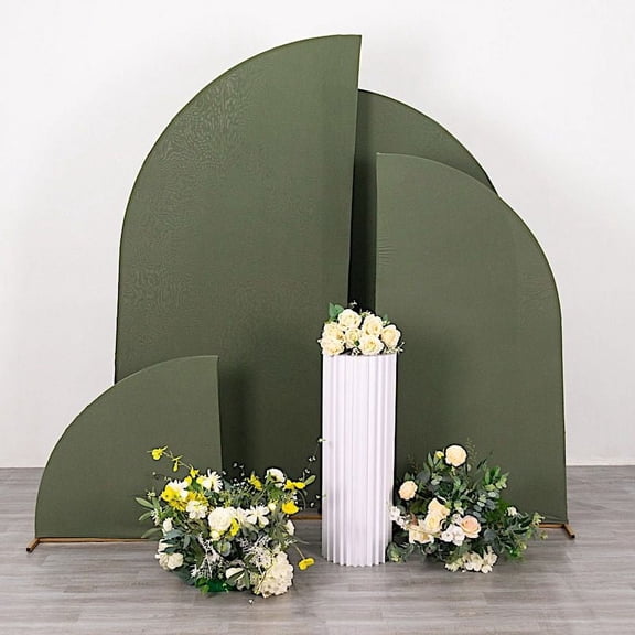 BalsaCircle 4 Eucalyptus Sage Green Fitted Spandex Matter Half Moon Wedding Arch Backdrop Stand Covers Set Party Events Decorations