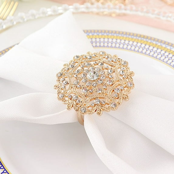Balsa Circle 4 Flower Gold Metal Dinner Napkin Rings Rhinestones Wedding Party Events Reception Decorations