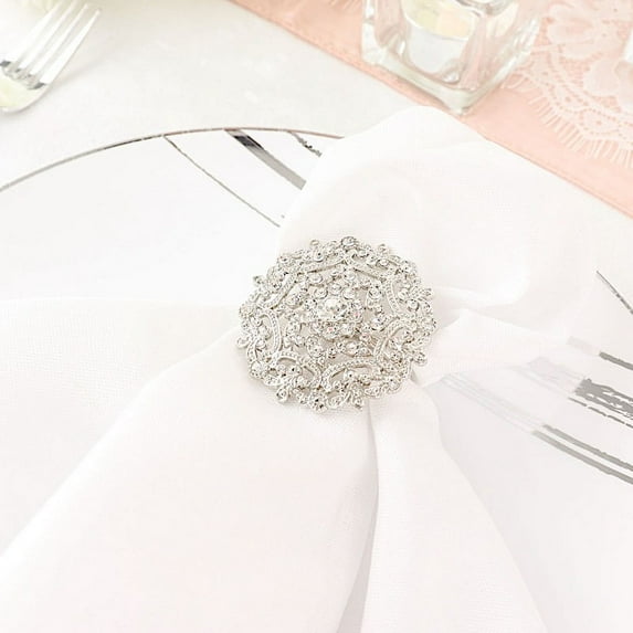 BalsaCircle 4 Flower Silver Metal Dinner Napkin Rings Rhinestones Wedding Party Events Reception Decorations