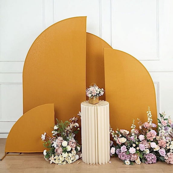 BalsaCircle 4 Gold Fitted Spandex Matter Half Moon Wedding Arch Backdrop Stand Covers Set Party Events Decorations