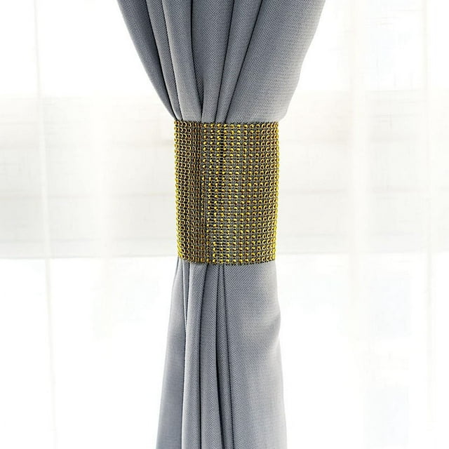 BalsaCircle 4 Gold Rhinestone Mesh Velcro Curtain Tie Backs Backdrop Drapery Bands Party Events ...