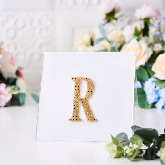 BalsaCircle 4" Gold Solid Letter R Self-Adhesive Rhinestones Gems Sticker