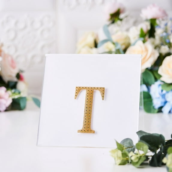 BalsaCircle 4" Gold Solid Letter T Self-Adhesive Rhinestones Gems Sticker