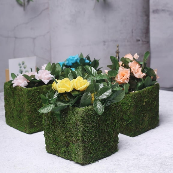 BalsaCircle 4 Green 6x6" Natural Moss Rustic Square Planter Boxes Centerpieces Wedding Party