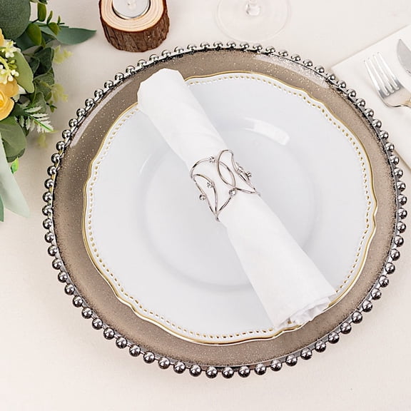 BalsaCircle 4 Silver Metal Hollow Woven Dinner Napkin Rings Rhinestones Wedding Party Event Decorations Supplies