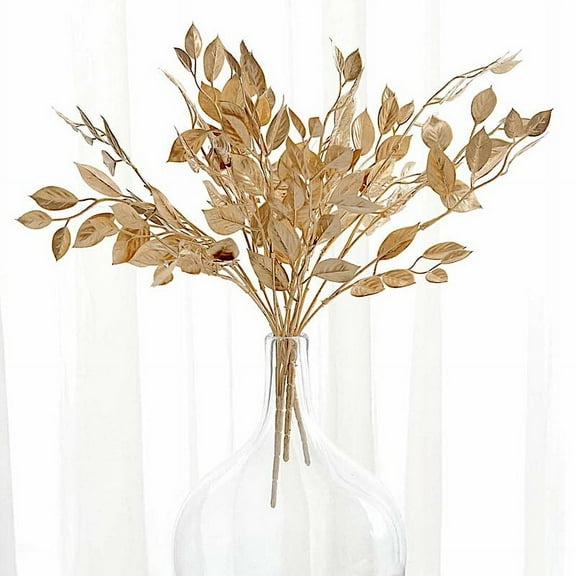 BalsaCircle 4 Metallic Gold Artificial Italian Ruscus Leaves Branches Wedding Party Decorations