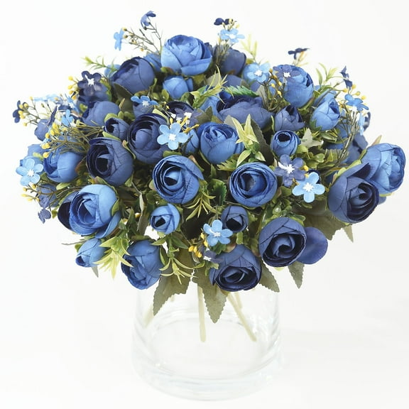 BalsaCircle 4 Navy Blue Bouquets 12 in Artificial Flowers Silk Mini Ranunculus Wedding Party