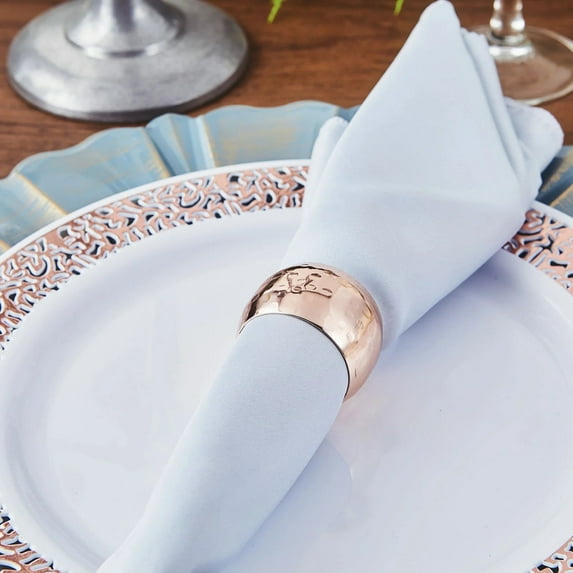 BalsaCircle 4 Pieces Rose Gold Hammered Napkin Rings Table Top Decorations