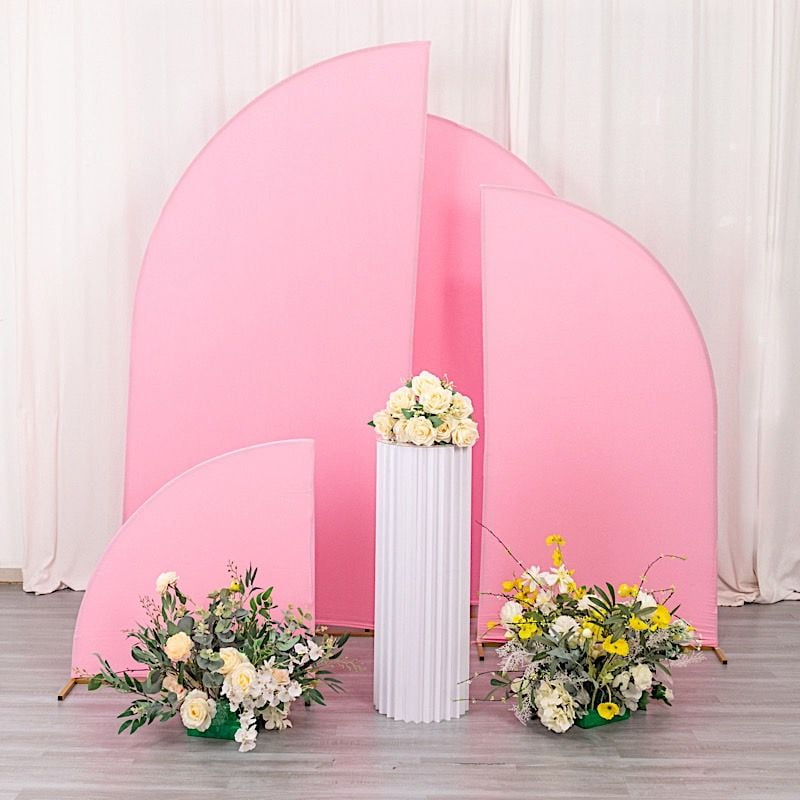 BalsaCircle 4 Pink Fitted Spandex Matter Half Moon Wedding Arch