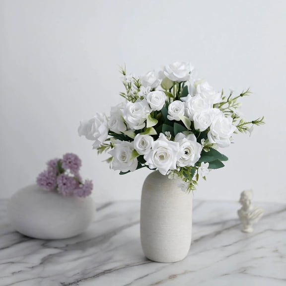 Balsa Circle 4 White Bushes 12" Artificial Flowers Silk Roses Bouquets Wedding Party Events Decorations Supplies