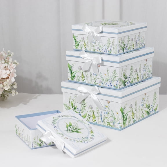 BalsaCircle 4 White Nesting Gift Boxes with Lids Event Decorations