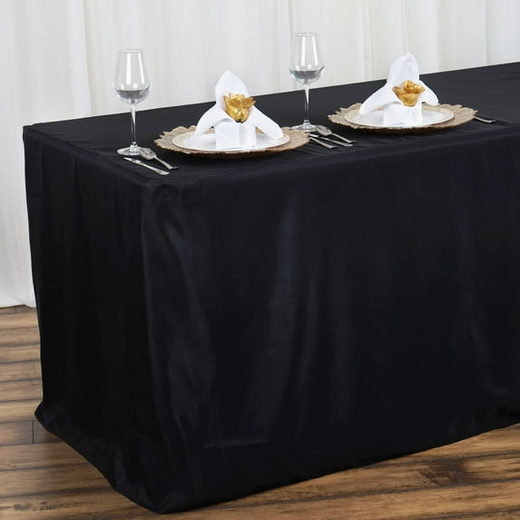 BalsaCircle 4 feet Black Fitted Polyester Tablecloth Wedding Table Linens