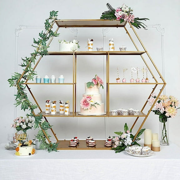 BalsaCircle 4 feet Gold Large Hexagon Metal Cake Dessert Display Stand Wedding Arch Backdrop